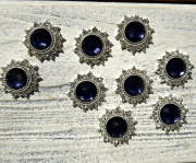 Ювелирная серединка, круглая, граненый камень, цвет тёмно-синий 22мм, серебро, ЮС-0071, 1 шт