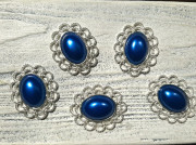 Ювелирная серединка, граненый камень в оправе, цвет синий, 35*27мм,  серебро, ЮС-0102, 1 шт