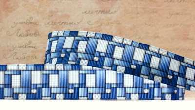 Лента репсовая с рисунком, 22мм, цвет синий, заплатки, РР22-244, 1м