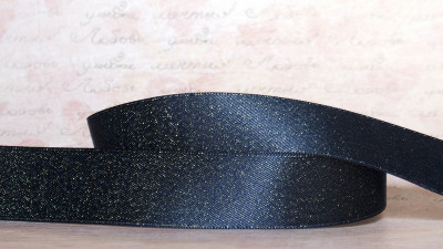 Лента сатиновая декоративная, двухсторонняя, 22мм, цвет тёмно-синий, золотой люрекс ДС22-005, 1м