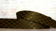 Лента сатиновая декоративная, двухстороняя, 25мм, цвет коричневый, квадратики, ДС25-020, 1м