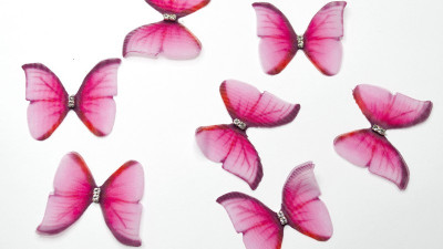 Аппликация объемная, бабочка шифоновая, 35x30мм, цвет ярко-розовый, РТ-015,  1 шт