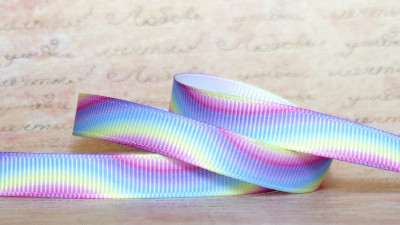 Лента репсовая с рисунком, 9мм, цвет разноцветный светлый градиент, волны, РР09-052, 1м