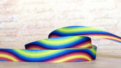 Лента репсовая с рисунком, 9мм, цвет разноцветный яркий градиент, волны, РР09-051, 1м