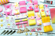 Набор для рукоделия, жёлто-розовый / набор лент / ленты / репсовые ленты / канзаши / бант, НБ-021