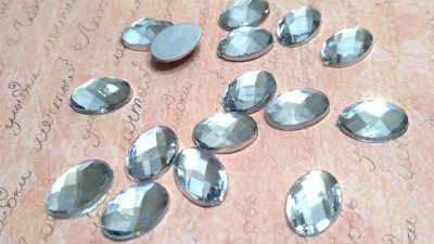 Акриловая серединка, 10*14мм, граненый камень. цвет серебро, АС-023, 1шт
