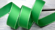Лента репсовая с люрексом, 25мм, цвет зеленый, серебрянный люрекс, РЛ25-012, 1м