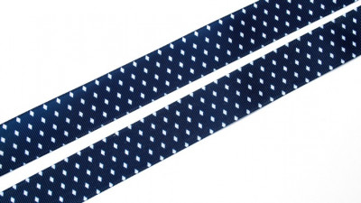 Лента репсовая с рисунком, 25мм, цвет темно-синий, белые ромбы, РР25-112, 1м