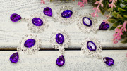 Ювелирная серединка с подвеской, граненый камень в оправе, 25*45мм, цвет фиолетовый, металлическая основа под серебро, ЮС-0273, 1 шт