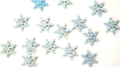 Аппликация объемная, снежина, глиттер, 20 мм, цвет голубой, РТ-059,  1 шт