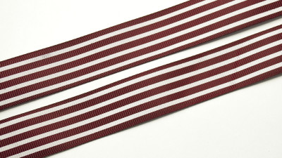 Лента репсовая с рисунком, 25мм, цвет бордовый, полосы белые, РР25-066, 1м