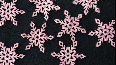 Аппликация объемная, снежинка, 40 мм, глиттер, цвет розовый, РТ-211,  1 шт