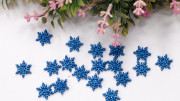 Аппликация объемная, снежина, глиттерный фоамиран, 15 мм, цвет синий, РТ-272,  1 шт