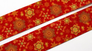 Лента репсовая с рисунком, 22мм, цвет красные, золотые снежинки, РР25-336, 1м
