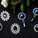 Кабошоны ювелирные со стразами с темно-синем камнем, 6 штук, МИКС024