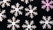 Аппликация объемная, снежинка, 35 мм, глиттер, цвет бело-розовый, РТ-204,  1 шт