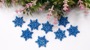 Аппликация объемная, снежина, глиттерный фоамиран, 25 мм, цвет синий, РТ-275,  1 шт