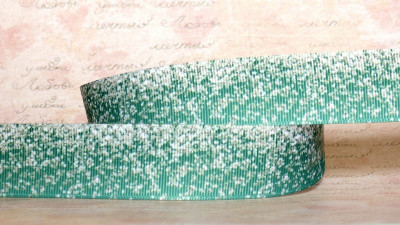 Лента репсовая с рисунком, 25мм, цвет зелёный, крапинки белые, РР25-269,1м