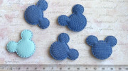 Аппликация объемная, Микки Маус, 35*35 мм, текстиль под джинс, цвет синий, РТ-086,  1 шт