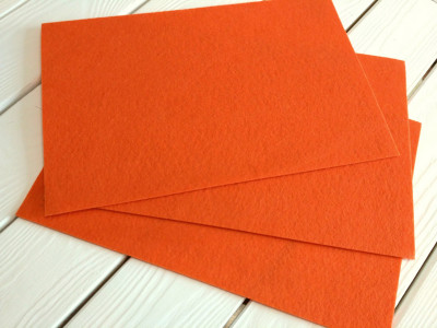 Фетр жёсткий 20*30см, цвет ярко-оранжевый, толщина 1мм, Китай, Ф628, 1 лист