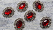 Ювелирная серединка,  граненый камень, 30x25мм, цвет красный, античное серебро, ЮС-0010, 1 шт