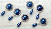 Ювелирная серединка, круглая жемчужина  с подвеской калля, цвет синий, 40x20мм, металлическая основа под серебро, ЮС-0097, 1 шт