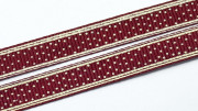 Лента репсовая с рисунком, 9мм, цвет бордовый, горох и полосы молочные, РР09-002, 1м