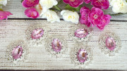 Ювелирная серединка, граненый камень в оправе, цвет розовый, 30x25мм, серебро, ЮС-0181, 1 шт