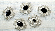 Ювелирная серединка,  граненый камень, 35x30мм, цвет чёрный,, металлическая основа под серебро, ЮС-0198, 1 шт