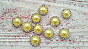 Ювелирная серединка, круглая, жемчужина со стразами, цвет светло-жёлтый, 10мм, металлическая основа под серебро, ЮС-0260, 1 шт