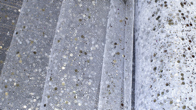 Фатин с пайетками средней жёсткости, цвет белый, ширина 15 см, 220-002, 1 метр