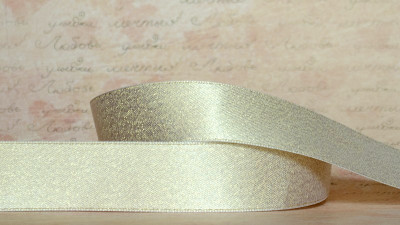 Лента сатиновая декоративная, двухсторонняя, 22мм, цвет золотой, золотой люрекс ДС22-015, 1м