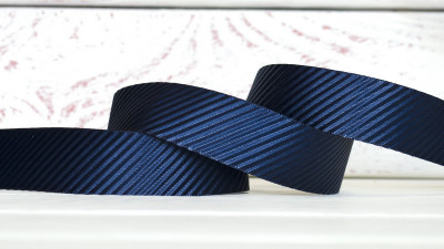 Лента сатиновая декоративная, двухстороняя, 25мм, цвет тёмно-синий, гофре, ДС25-032, 1м