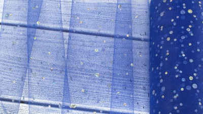 Фатин с пайетками средней жёсткости, цвет синий, ширина 15 см, 220-031, 1 метр