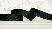 Лента сатиновая декоративная, двухстороняя, 25мм, цвет чёрный, гофре, ДС25-037, 1м