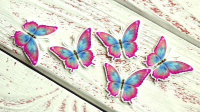 Кабошон плоский, розово-голубая бабочка, 40*35мм, К-0387, 1шт