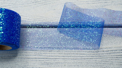 Фатин с блестками средней жёсткости, цвет синий, ширина 5,5  см, 220-033, 1 метр