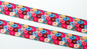 Лента репсовая с рисунком, 38мм, разноцветные пончики, РР38-037, 1м