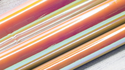 Кожзам "Голографик"  20x30см, толщина 0,7мм, цвет жёлто-оранжевый, КЗ015/16, 1 шт