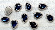 Ювелирная серединка, овальная с бантиком, камень темно-синий, 30x20мм, основа серебро, ЮС-0246, 1 шт