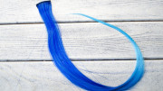 Прядь волос двухцветная на заколке, цвет сине-бирюзовый,  длина 50 см, ширина 3,0 см, 1617007,  1 шт