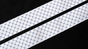 Лента репсовая с рисунком, 25мм, цвет белый, темно-синие диагональные линии,  РР22-141,1м
