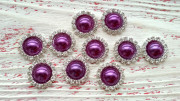 Ювелирная серединка, круглая, жемчужина со стразами, цвет лиловый, 18мм, металлическая основа под серебро, ЮС-0222, 1 шт
