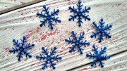 Аппликация объемная, снежинка, посыпанная глиттером, 30*30 мм, цвет синий, РТ-246,  1 шт