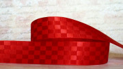 Лента сатиновая декоративная, двухстороняя, 25мм, цвет красный, квадратики, ДС25-023, 1м