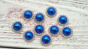 Ювелирная серединка, круглая, жемчужина со стразами, цвет синий, 18мм, металлическая основа под серебро, ЮС-0228, 1 шт
