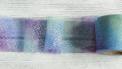 Фатин мягкий с блестками,  градиент, цвет фиолетовый, зелёный, голубой, ширина 6 см, 220-010, 1 метр