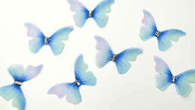 Аппликация объемная, бабочка шифоновая, 40x27мм, цвет голубой-фиолетовый, РТ-099, 1 шт
