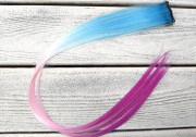 Прядь волос трёхцветная на заколке, цвет голубой-розовый-фуксия,  длина 50 см, ширина 3,5 см, 1617009, 1 шт