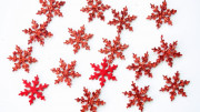 Аппликация объемная, снежинка, 20 мм, глиттер, цвет красный, РТ-183,  1 шт